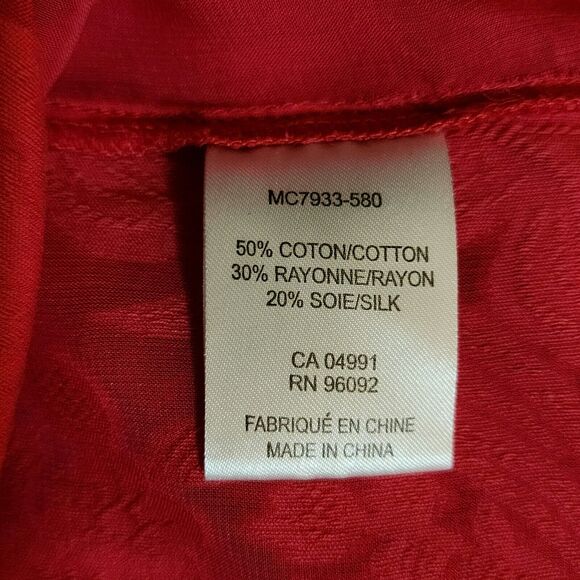 Katherine Barclay Montreal Womens Sheer Blouse Red Long Sleeve Split Neck Size M - Picture 6 of 8